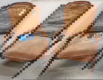 Pr. Carved Mahog Frame Armchairs