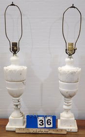 Pr. Marble Urn Lamps 30"