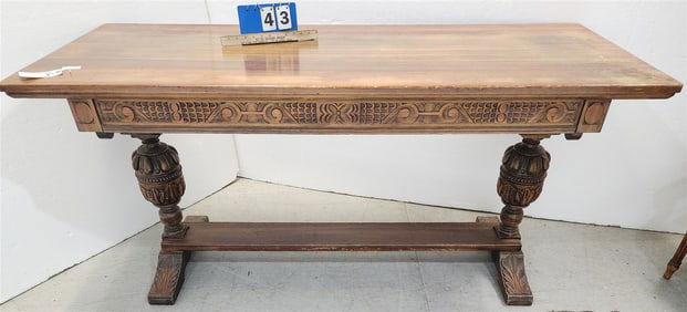 30's Carved Walnut Library Table 31 1/2" H X 66" W X 23" D