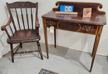 Federal Grain Ptd. + Stenciled 1 Drawer Stand 35" H X 31" W X 16 1/2" D w/Grain Ptd. + Stenciled