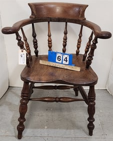 19th C Walnut Captain's Chair 32" H X 25 1/2" W X 7" D