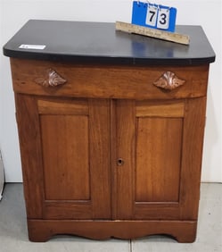 Vict. Walnut Marble Top 1 Drawer Over 2 Door Wash Stand 29" H X 25 1/2" W X 17" D