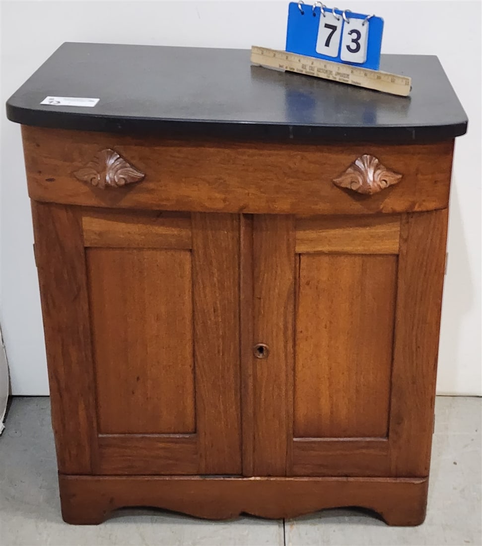 Vict. Walnut Marble Top 1 Drawer Over 2 Door Wash Stand 29" H X 25 1/2" W X 17" D (1 of 2)