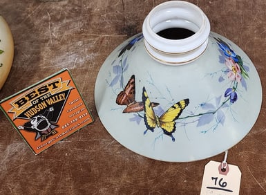 Vict. Milk Glass Hand Enameled Shade 5 1/2" H X 10 1/4" Diam.