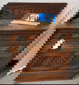 Vict. Chestnut 2 Drawer Over 2 Door Wash Stand 35" H X 27" W X 14" D