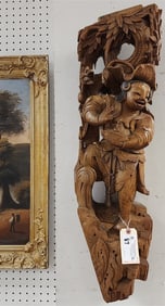 Chinese Carved Wood Figure 33" H X 9" W X 6 1/2" D