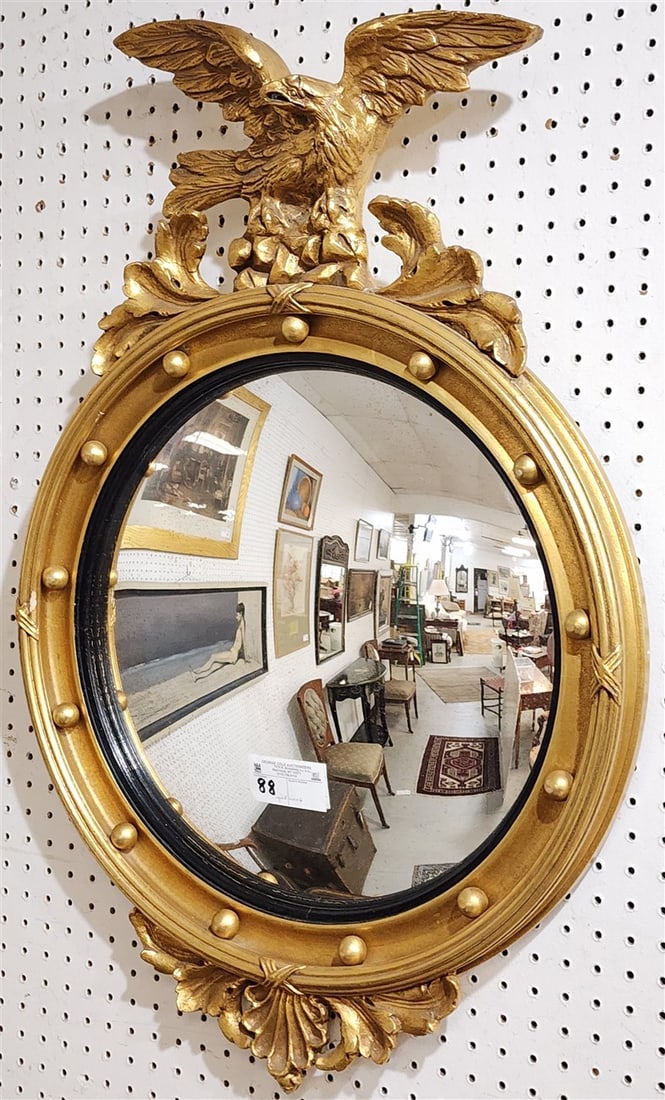 Gilt Wood Carved Framed Convex Mirror 33" X 22 1/2" (1 of 5)