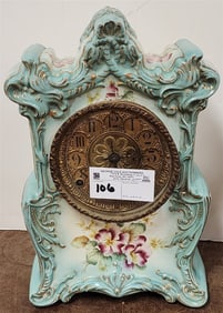 19th C Kroeber Porcelain Case Mantel Clock 13 1/2" X 9" W X 5" D