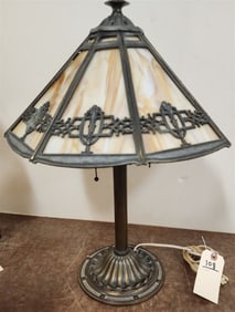C 1915 Slag Glass Table Lamp 19" H X 14" Diam.