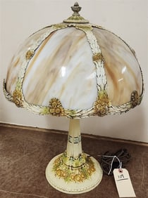 C 1915 Slag Glass Table Lamp 21" H X 15" Diam.