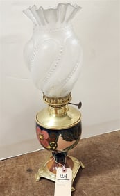 19th C Moorcroft Oil Lamp - All Orig. - Font Not Drilled 19 1/2"