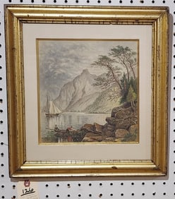 Framed 19th C W/C Hudson River Landscape Near Cold Spring Sgnd Ward (Charles Caleb) 1878 9" Sq.