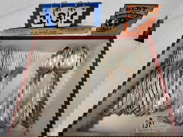 Tray 32 Pc. Coin Silver Starr + Marcus 1866 Patent Flatware 22 Forks, 10 Spoons 63.29 ozT