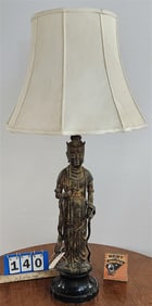 19th C Chinese Cast Iron Guanyin Figure Made Into A Lamp 39"