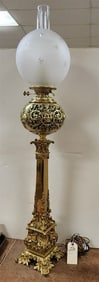 19th C Bronze Banquet Oil Lamp - Elec. 44"