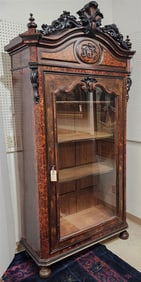 Napoleon III Rosewood + Burl Walnut Library Bookcase Monogramed JB, Possibly Josephine Bonaparte