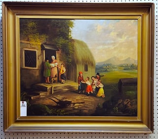 Framed 19th C O/C Village Scene Unsgnd. 25" X 30" w/Frame 32" X 37"