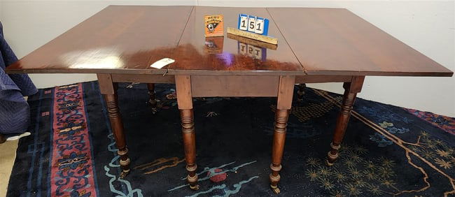 19th C Cherry Drop Leaf Table 28 1/2" H X 48 1/2" W X 22" D Closed, 67" D Open