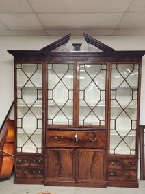 C1760 Georgian Mahog 3 Part Breakfront 8'6" H X 7'2" W X 18 1/2" D