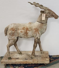19th C Indo Carved Wood Antelope 39" H X 37" L X 12 1/2" D