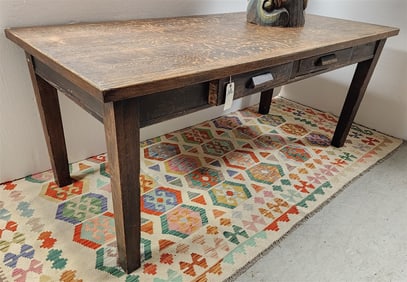 Oak 2 Drawer Library Table 30 1/2" H X 6' W X 34" D