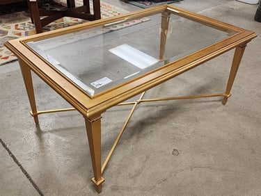 Giltwood Bevelled Glass Top Coffee Table 19" H X 42" W X 26" D