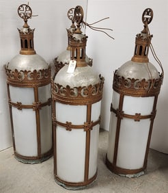 Set 4 Vintage Chandeliers w/Milk Glass Panels 53" H X 53" H X 15" Diam.