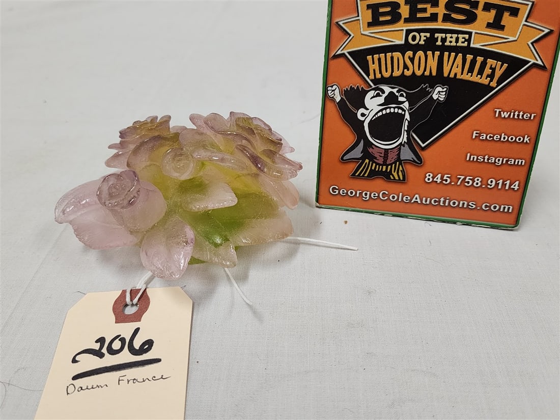 Daum France Pate De Verre Rose 2 1/4" H X 4 1/2" Diam.: Daum France Pate De Verre Rose 2 1/4" H X 4 1/2" Diam.