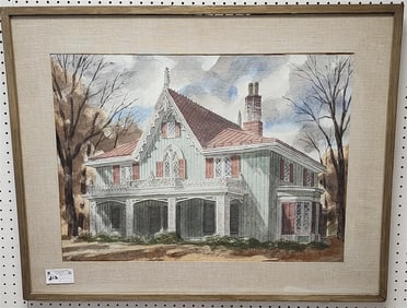 Framed W/C Delamater House Rhinebeck N.Y. Sgnd Howe 21" X 28 1/2" w/Frame 29 1/4" X 37"
