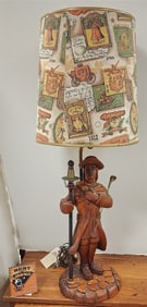 Folk Art Carved Maple Town Cryer Lamp 37"