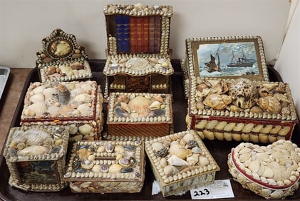 Tray 10 Vintage Folk Art Shell Bx's