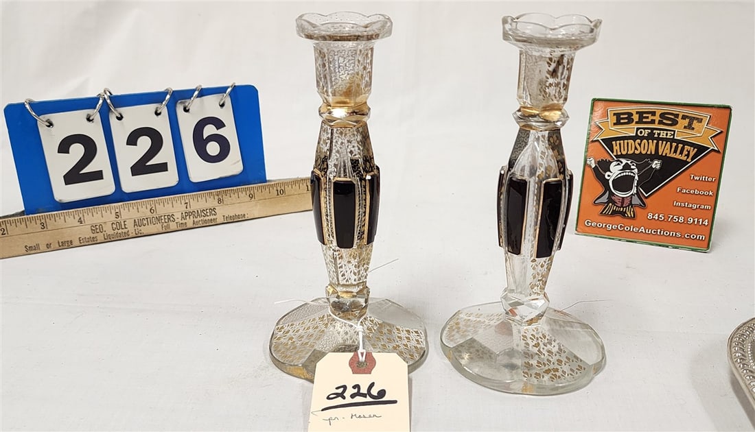 Pr. Moser Glass Candlesticks 4 1/4" (1 of 2)