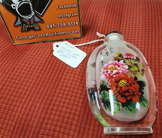 Chinese Reverse Ptd. Glass Snuff Bottle 5"