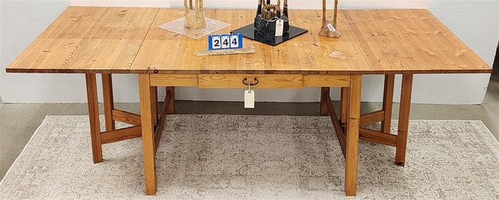 Pine Drop Leaf 2 Drawer Dining Table 39 1/2" W X 7'8" L Open 46" Closed