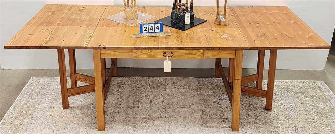 Pine Drop Leaf 2 Drawer Dining Table 39 1/2" W X 7'8" L Open 46" Closed (1 of 4)