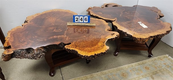 Pr. Myrtlewood Slab End Stands 19 1/2" H X 46" Diam.