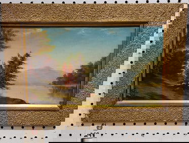 Framed 19th C O/B Landscape 8" X 13" w/Frame 11 1/2" X 16 1/2"