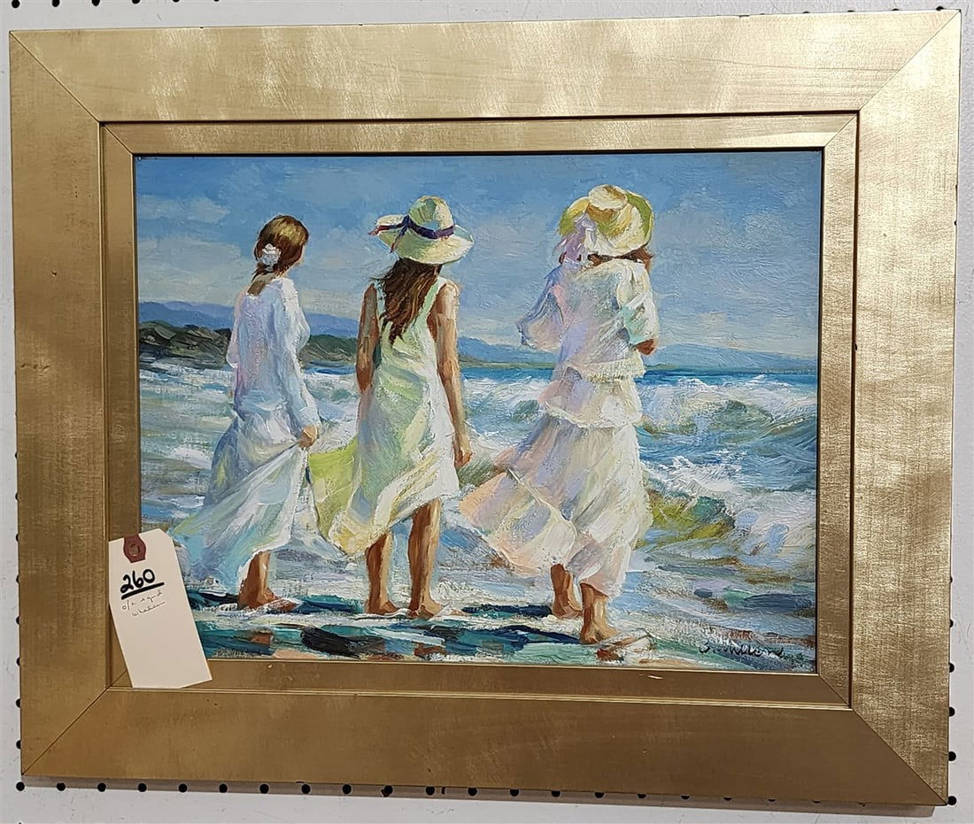 Framed O/C Beach Combers Sgnd Whalen 12" X 16" w/Frame 17 1/2" X 21 1/2" (1 of 2)