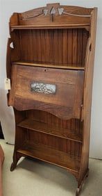 Art Nouveau Oak Fall Front Desk 57 1/2" H X 27 1/2" W X 10" D