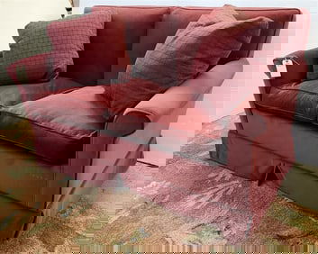 Burgundy Velvet Uphols. Sette 36" H X 5' W X 23" D