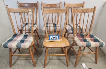 Set 6 Oak Chairs 37 1/2" H X 17 1/2" W X 15" D