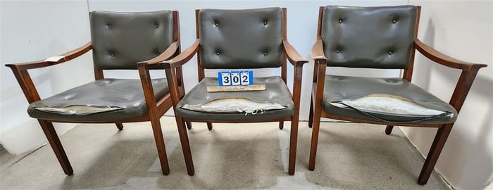 Lot 3 Mid Century Gunlock Walnut Armchairs 33" H X 26" W X 20" D