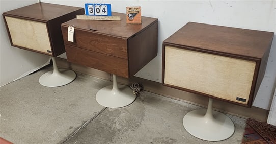 3 Pc. KLH Model 20 Tulip Base Stereo System Record Player Turntable w/2 Speakers