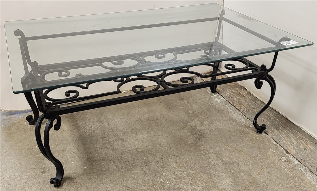 Wrought Base Glass Top Coffee Table 20" H X 46 1/2" W X 30 1/2" D: Wrought Base Glass Top Coffee Table 20" H X 46 1/2" W X 30 1/2" D