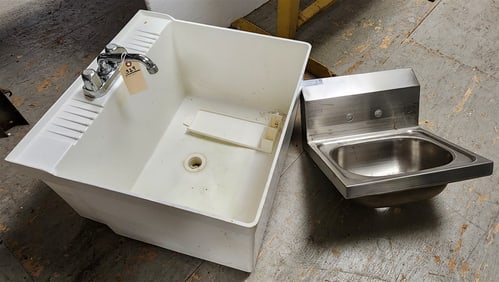 Fiat Serve-A-Sink Model L-1 14 1/2" H X 23" W X 21 1/2" D + Stainless Sink 13 1/4" H x 15 3/4" W X