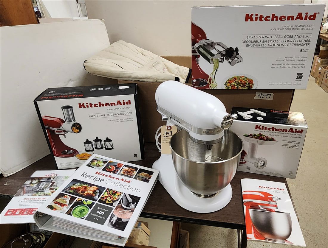 Kitchen Aid Artisan Mini Mixer + Bx Attachments Slicer/Shredder, Food Grinder, Spiralizer w/Peel (1 of 5)