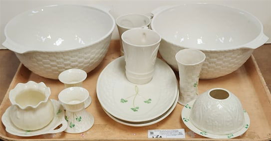 Tray Belleek 2- Bowls 5" H X 11 1/2" Diam, 2- Sandwich Plates w/Mugs, Etc.
