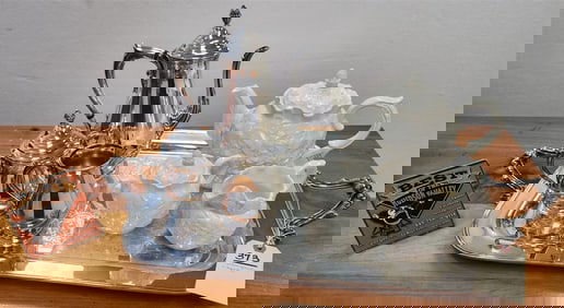 Silverplate Tray w/3 Pc. Tea Set + 3 Pc Spode Tea Set