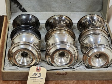 Bx'd Set 6 Sterl. Sherbet 7.92 ozT w/2 Glass Inserts