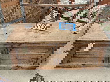 19th C Oak Trunk 14 1/2" H X 39 1/2" W X 18" D w/Contents - Lamp Parts